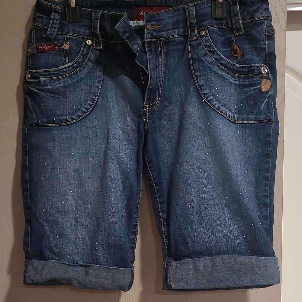 Women’s Dark Blue Denim Bermuda Shorts with Rolled Hem